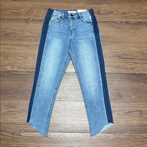 Unpublished Heather Two Tone High Waist Mom Jeans NWT Size 26 Light & Dark Denim